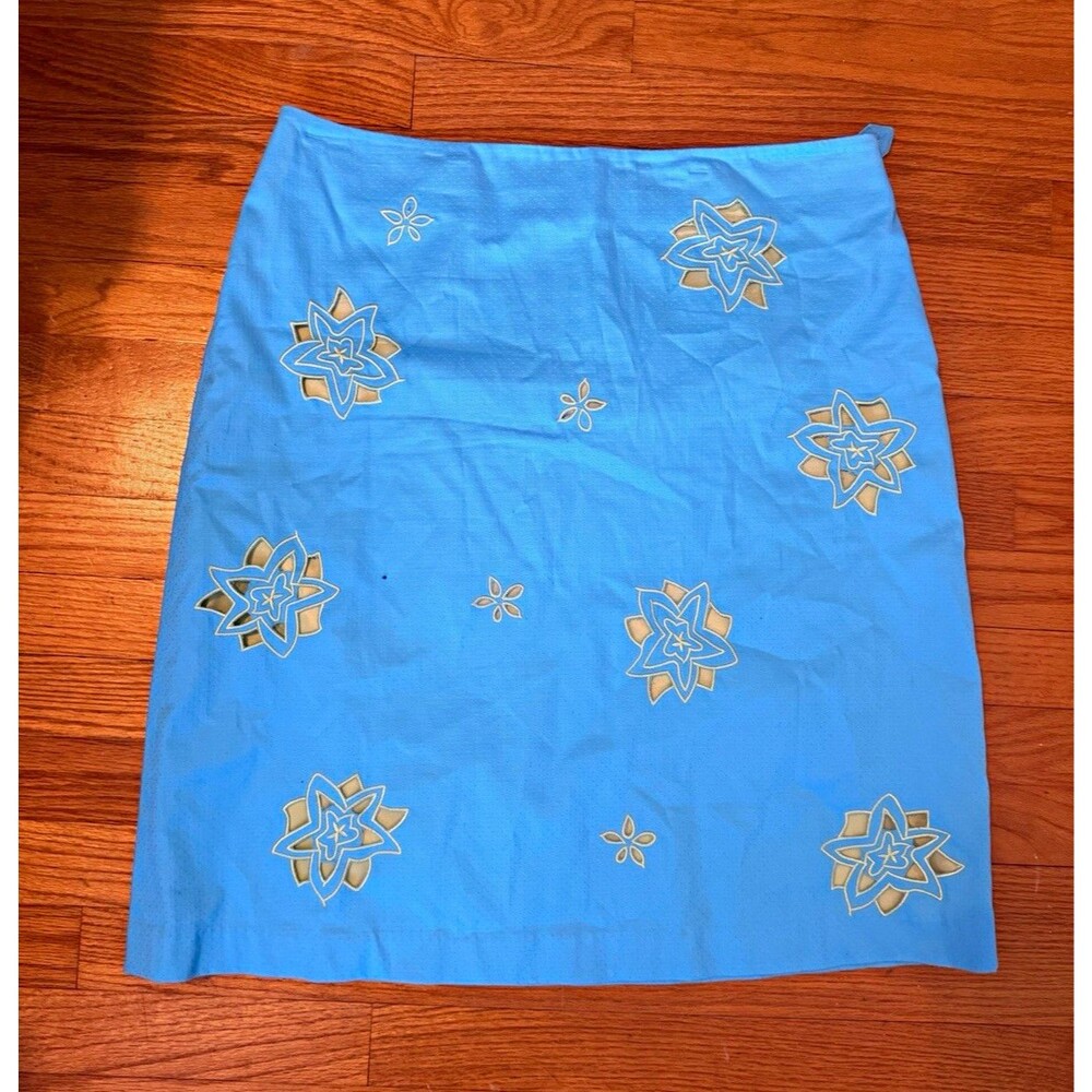 Grace Dane Lewis Blue Floral Embroidered Lined Pencil Knee Skirt Size 14